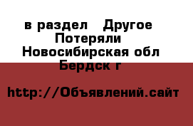  в раздел : Другое » Потеряли . Новосибирская обл.,Бердск г.